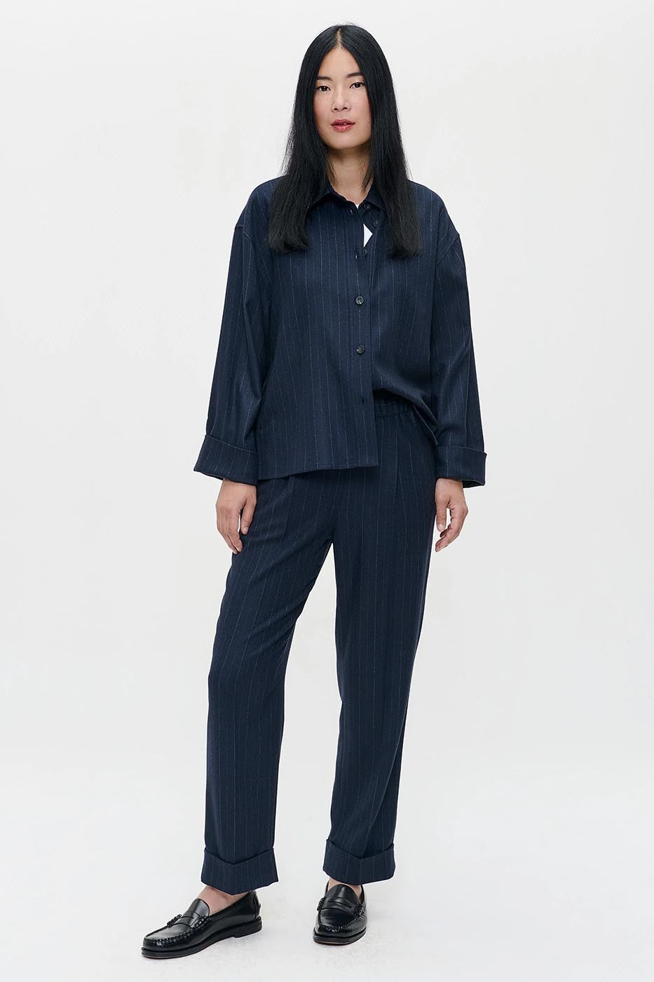 PIN STRIPE SEATTLE TURN-UP PANTS