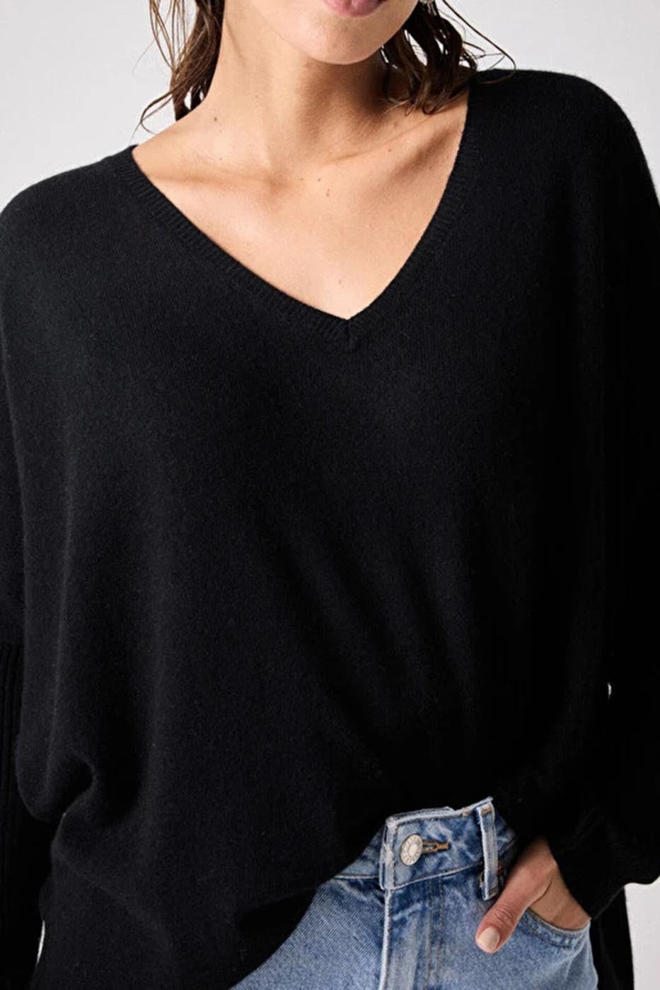 Pull poncho cachemire Faustine noir