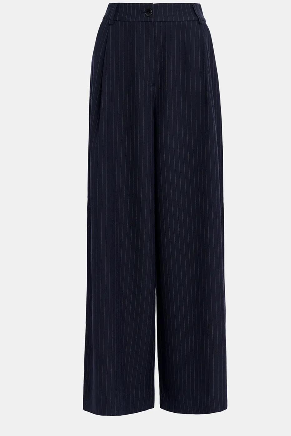 Pantalon large bleu marine à fines rayures