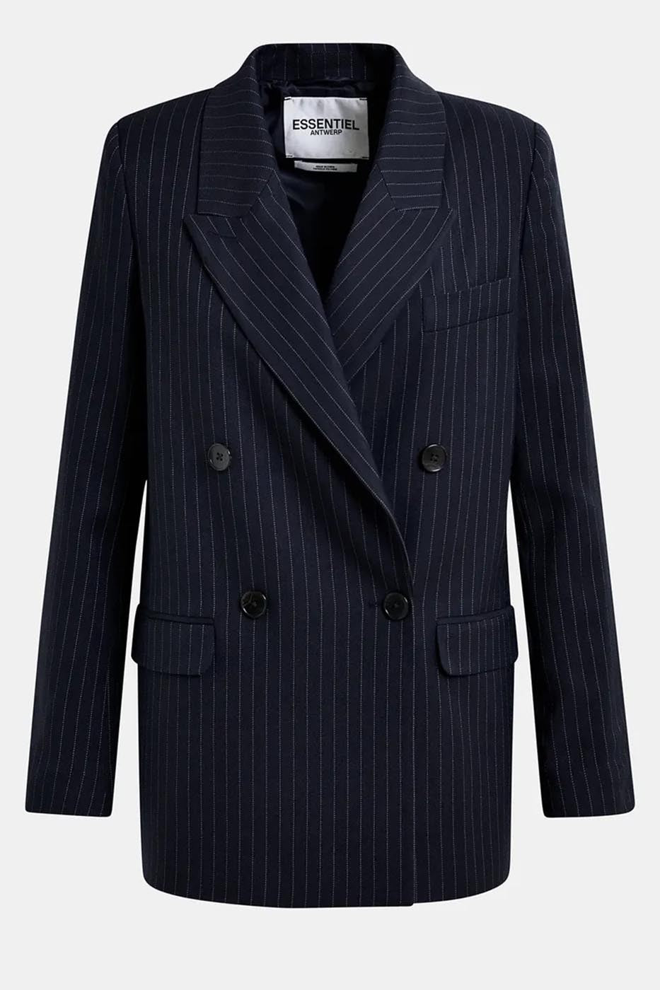 Blazer croisé bleu marine à fines rayures
