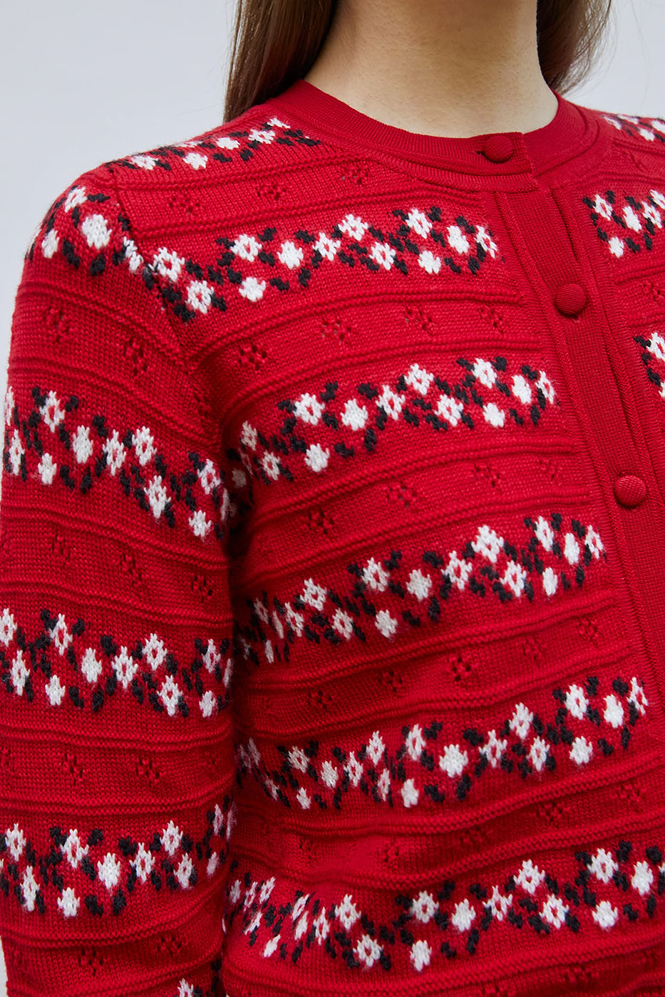 Cardigan rouge à fleurs