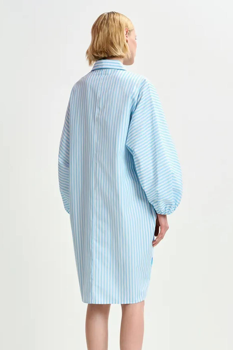 Mini-robe chemise en coton à rayures bleu clair, blanche et bleu foncé