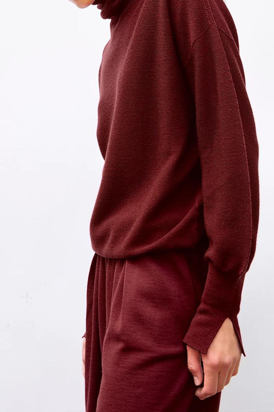 Top fin maille point mousse col montant