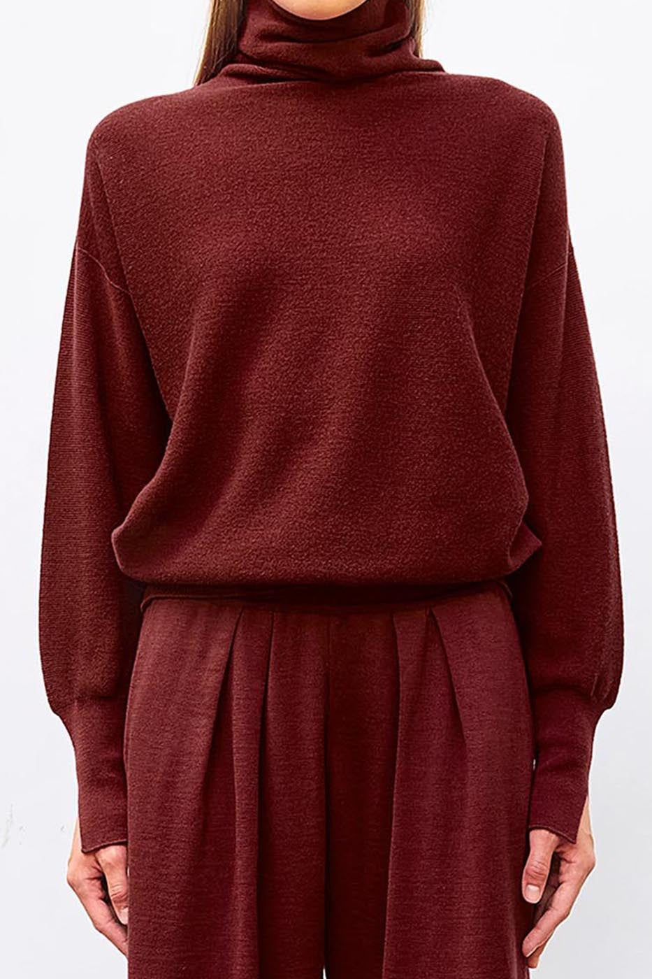 Top fin maille point mousse col montant