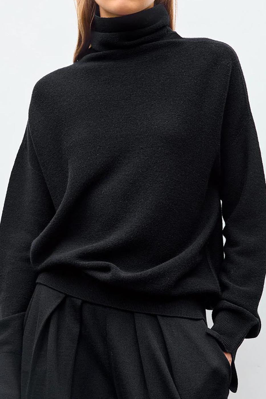 Top fin maille point mousse col montant