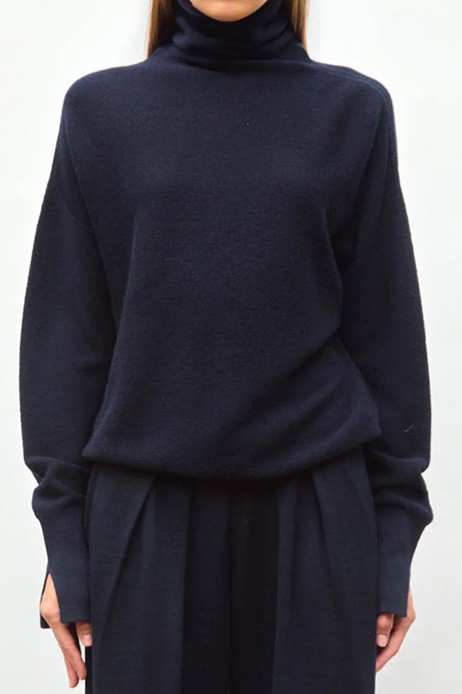 Top fin maille point mousse col montant