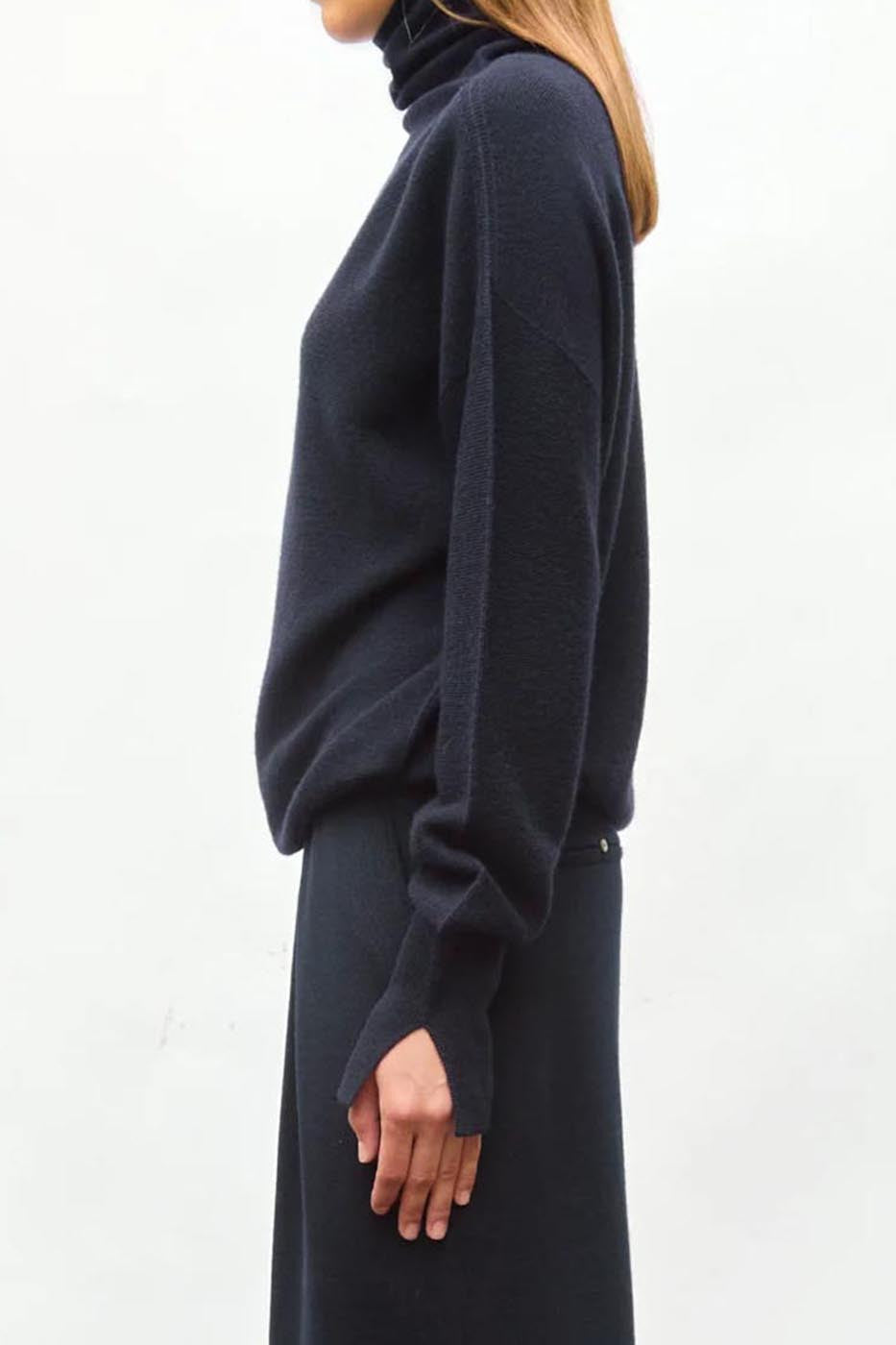 Top fin maille point mousse col montant