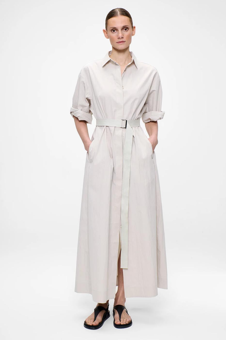 ROBE À CEINTURE EN COTON ET NYLON