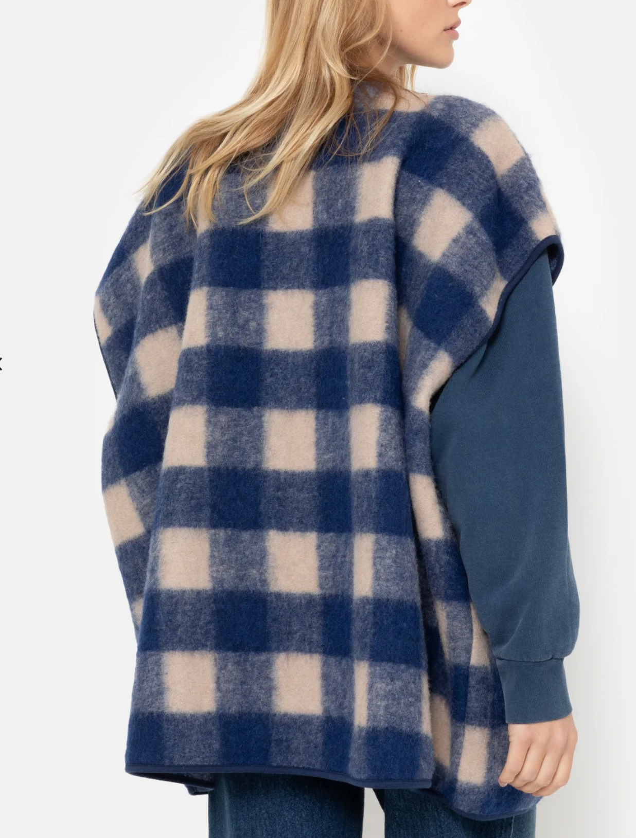 Ines Wooly Oversized Jacket | Blue & Beige Checked