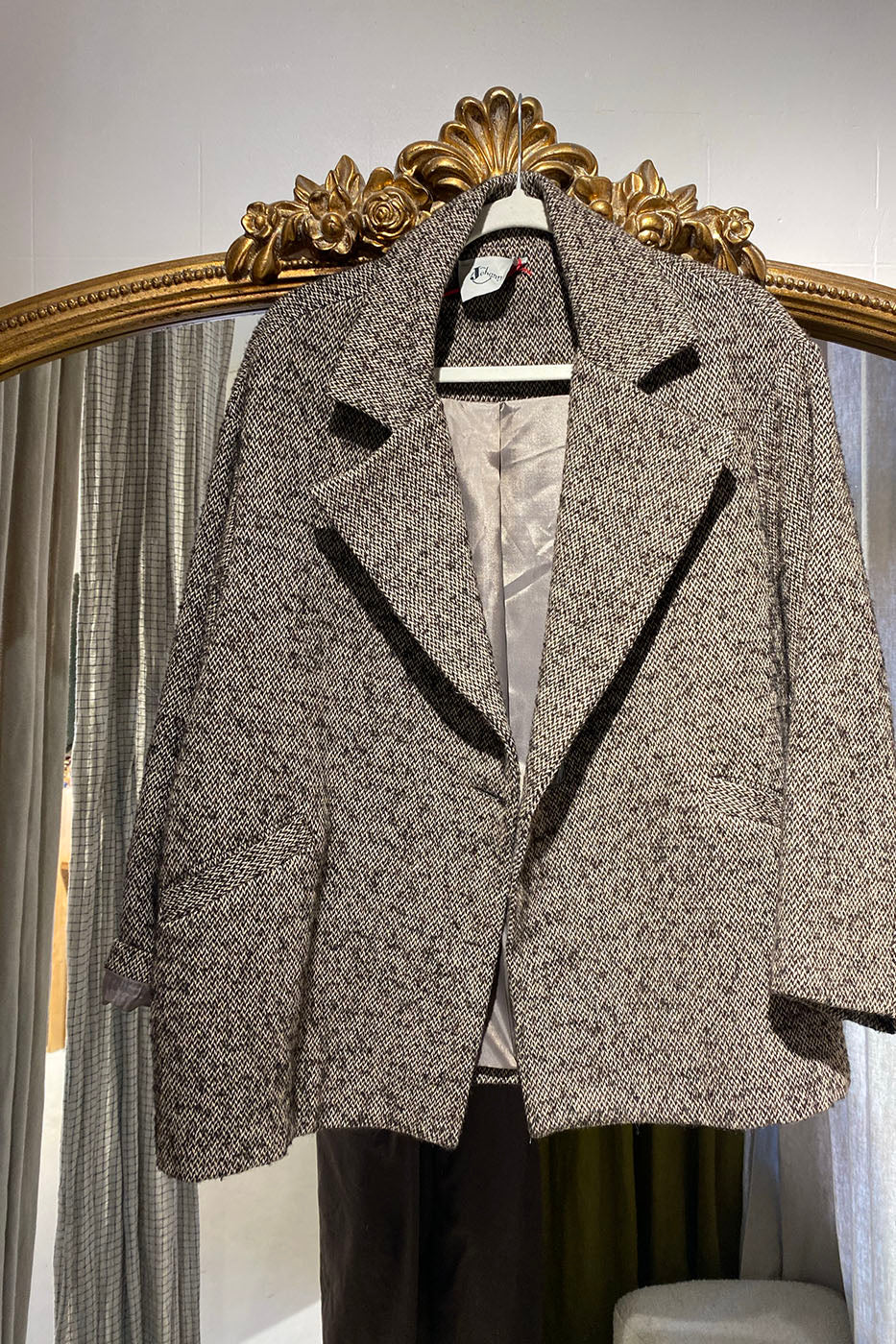 Veste tailleur tweed noir & banc