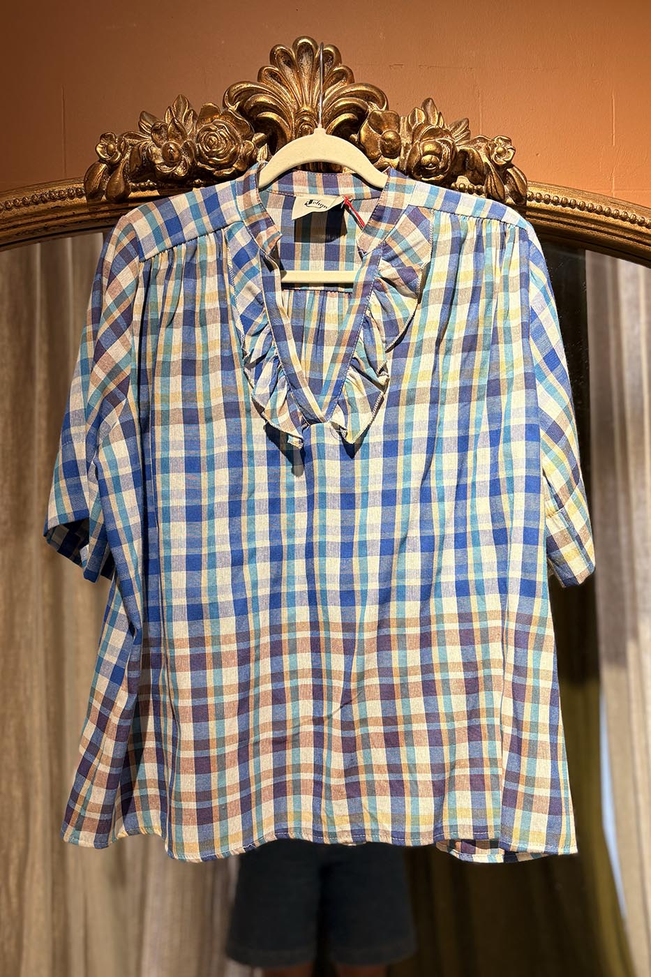 Blouse manches courtes carreaux