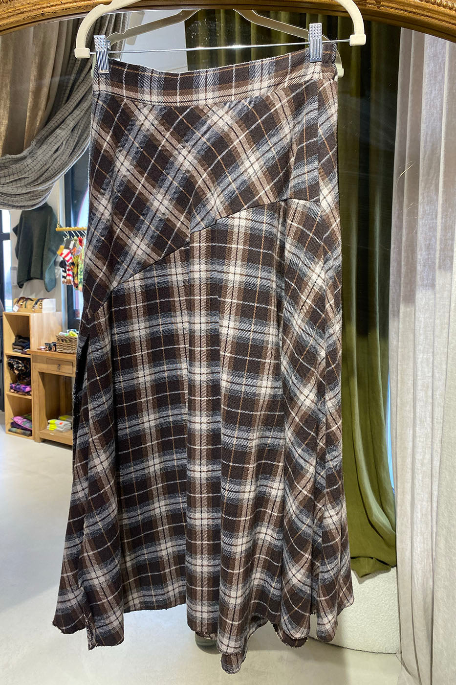 Jupe longue à carreaux chocolat & beige