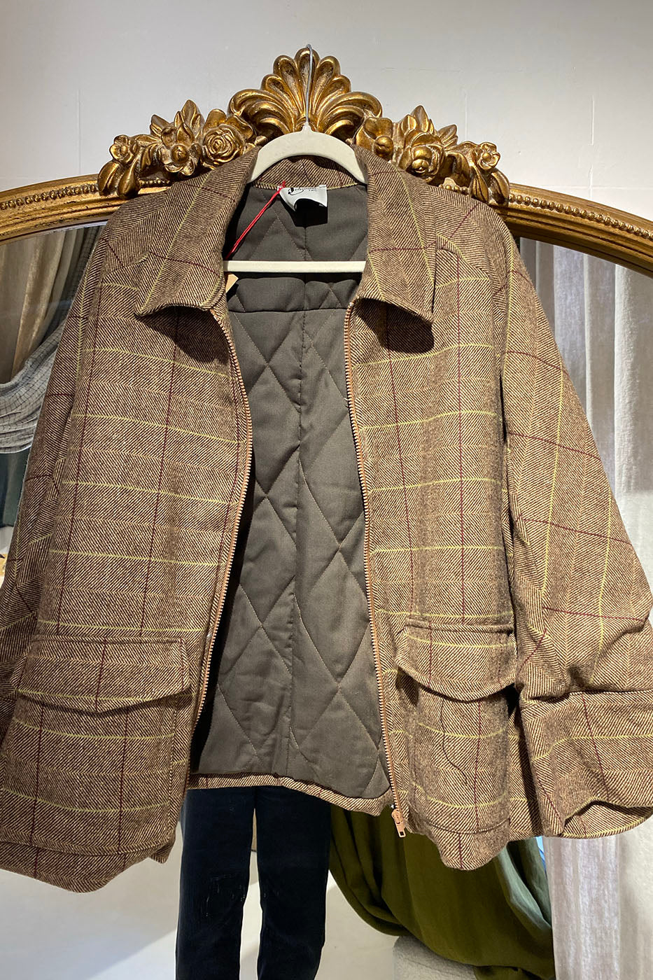 Blouson oversize à carreaux beige & camel