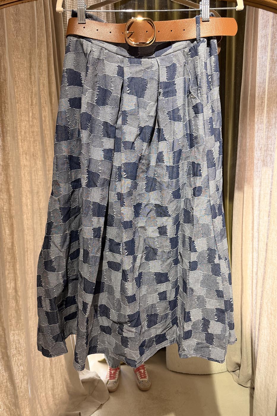 Jupe longue jeans carreaux
