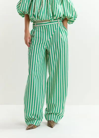 Pantalon fuselé vert et crème à rayures