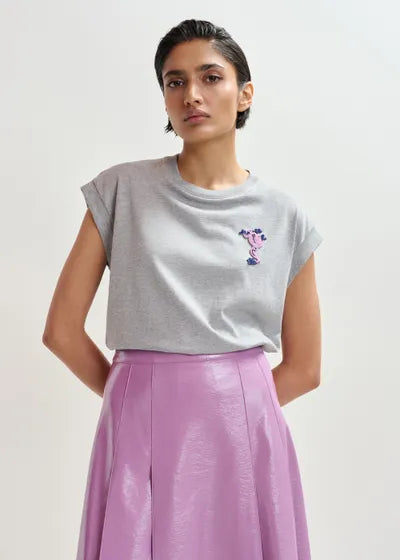 T-shirt en coton gris à perles