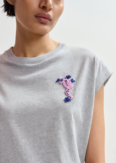 T-shirt en coton gris à perles
