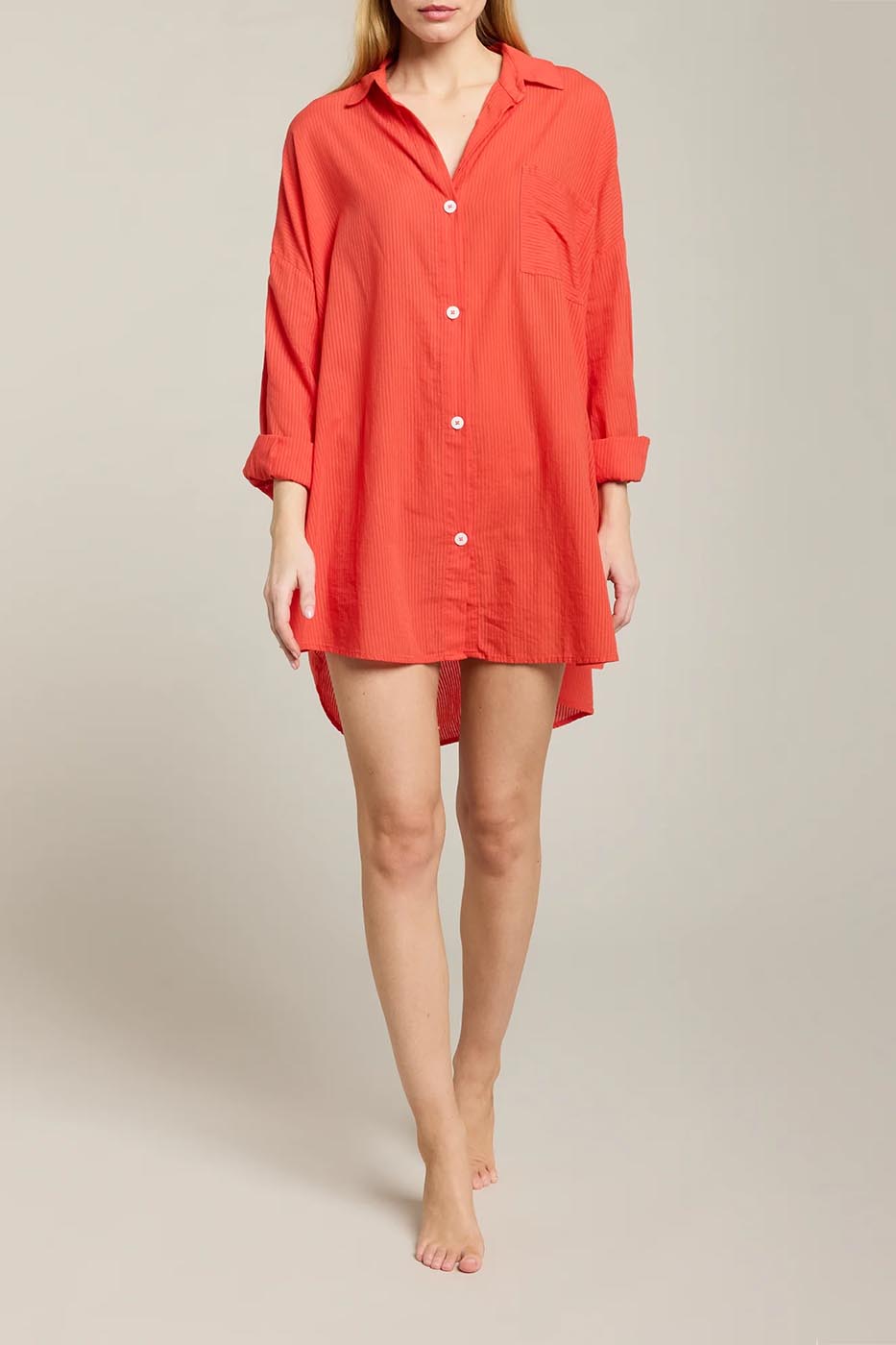 Chemise mi-longue oversize Port Miou corail
