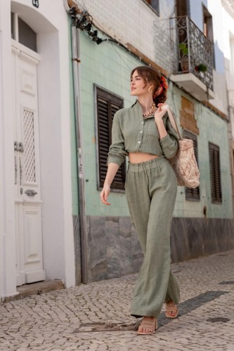 Pantalon Lena lin vert