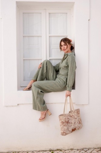 Pantalon Lena lin vert