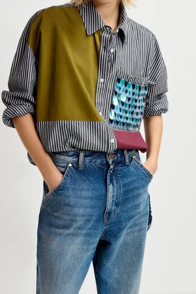 Chemise patchwork à rayures noire et blanche 2