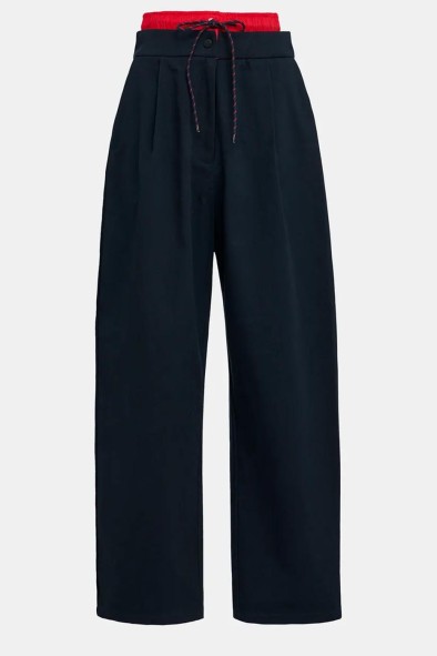 Pantalon à double taille bleu marine et rouge