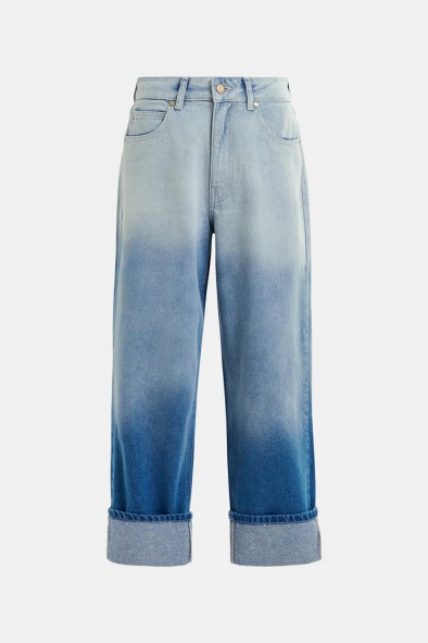 Jean boyfriend bleu à revers et tie-dye