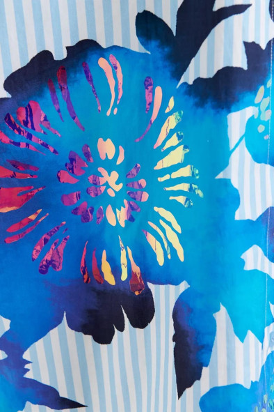 Mini-robe chemise en coton à rayures bleu clair, blanche et bleu foncé