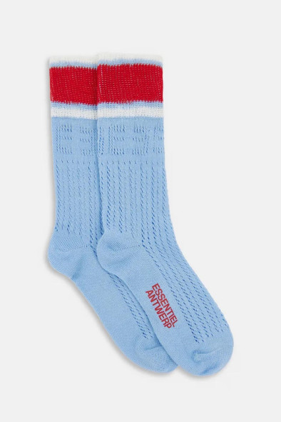 Chaussettes en point dentelle bleues, rouges et blanches à rayures et E