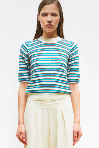 Top fin maille rayée colorée