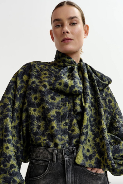 Chemise lavallière en jacquard fleuri