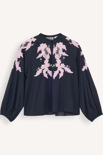 Chemise en coton à strass marine
