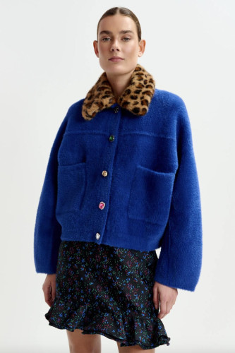 Cardigan bleu avec col amovible