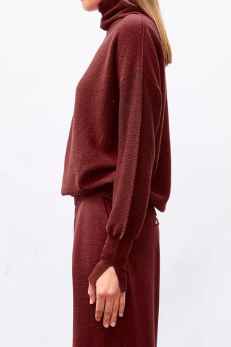 Top fin maille point mousse col montant