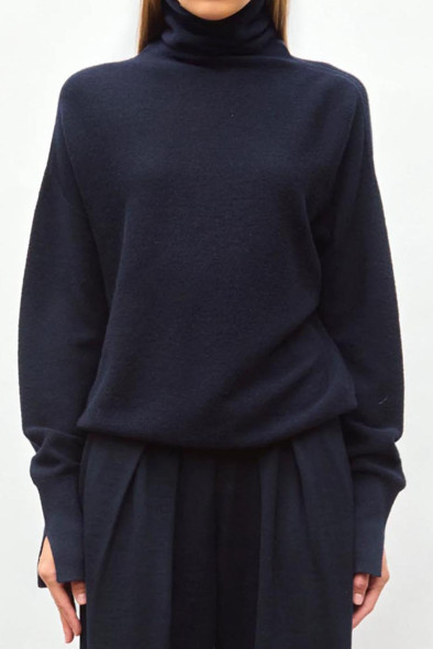 Top fin maille point mousse col montant