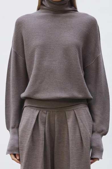 Top fin maille point mousse col montant