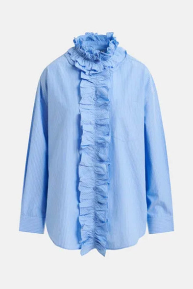 Chemise oversize à rayures bleue et blanche avec volant