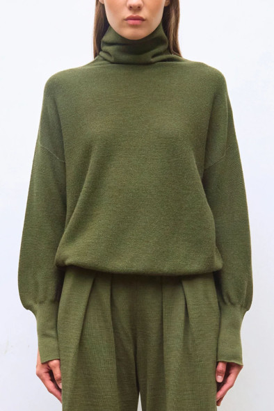 Pull fin maille point mousse col montant