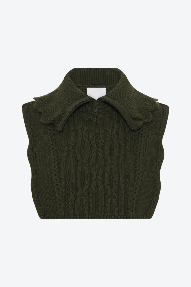 Plastron maille col zippé kaki