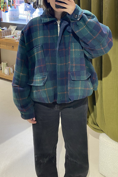 Blouson oversize à carreaux écossais