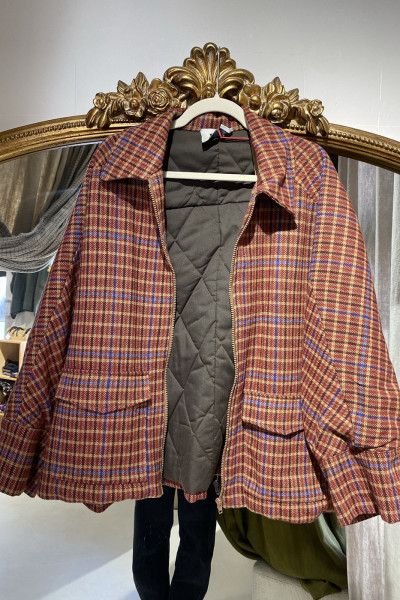 Blouson oversize à carreaux brique & bleu