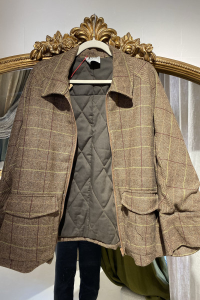 Blouson oversize à carreaux beige & camel