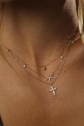Collier single croix or et diamants
