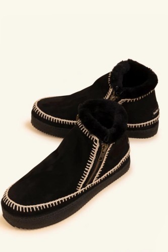 Setsu Low Side Zip Ankle Boot Black Suede