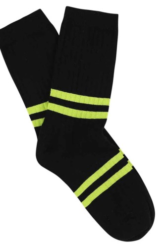 CHAUSSETTE RAYURES NOIR / LIME