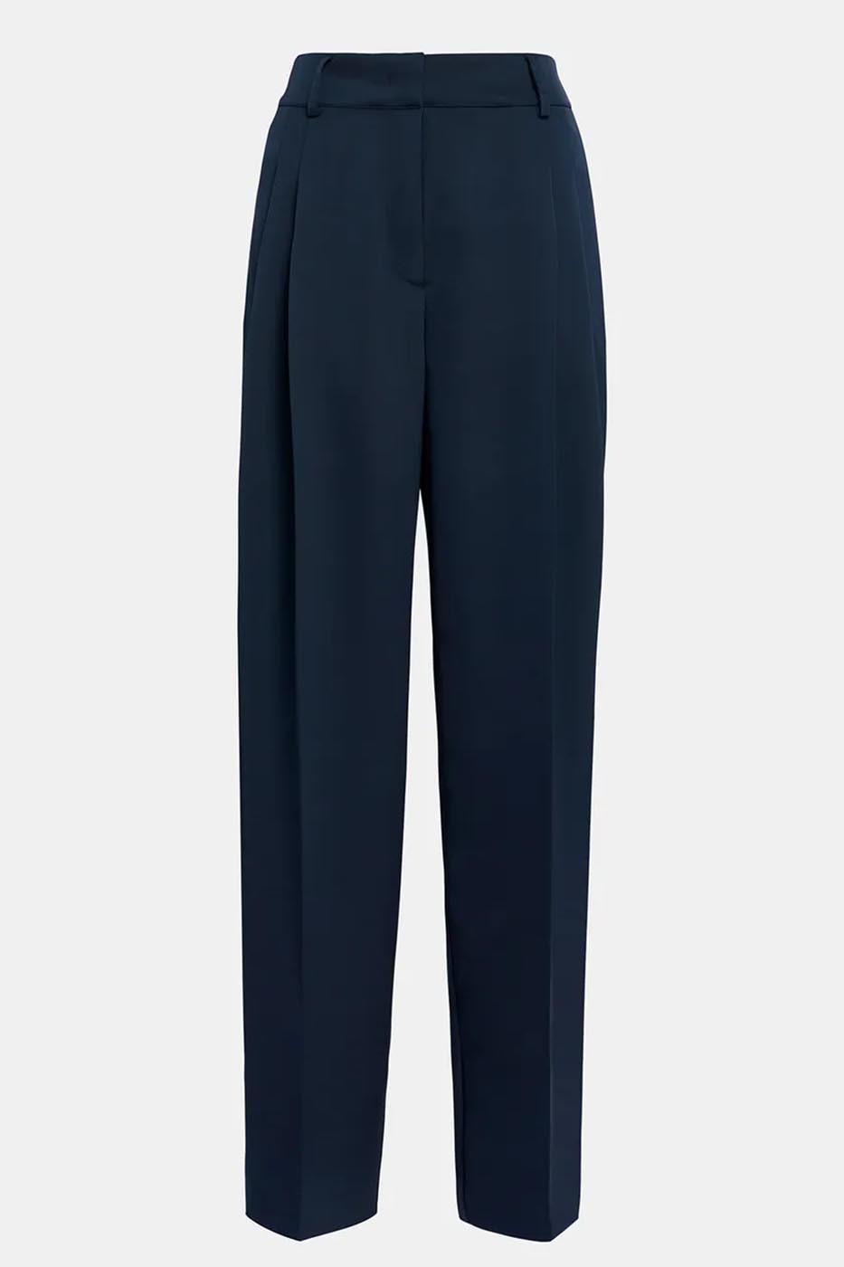 Pantalon fuselé en satin bleu marine
