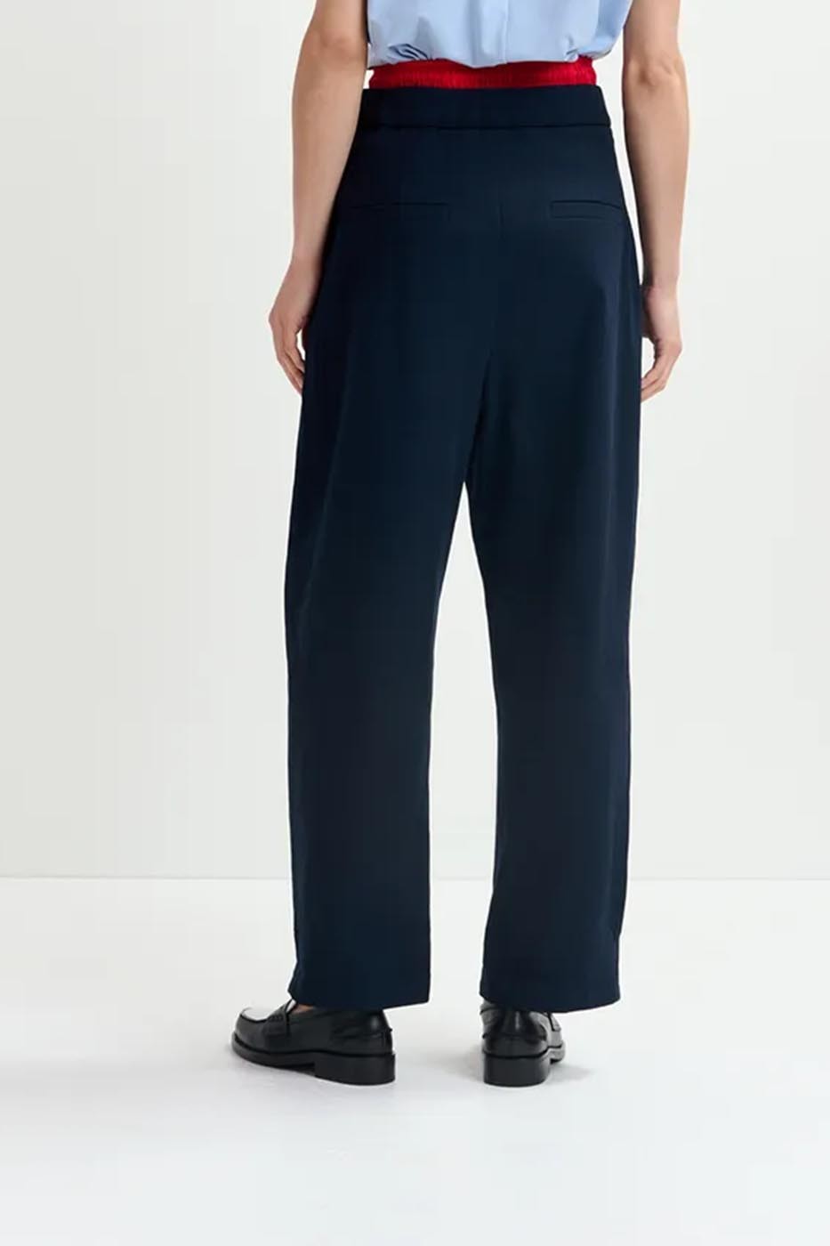 Pantalon à double taille bleu marine et rouge