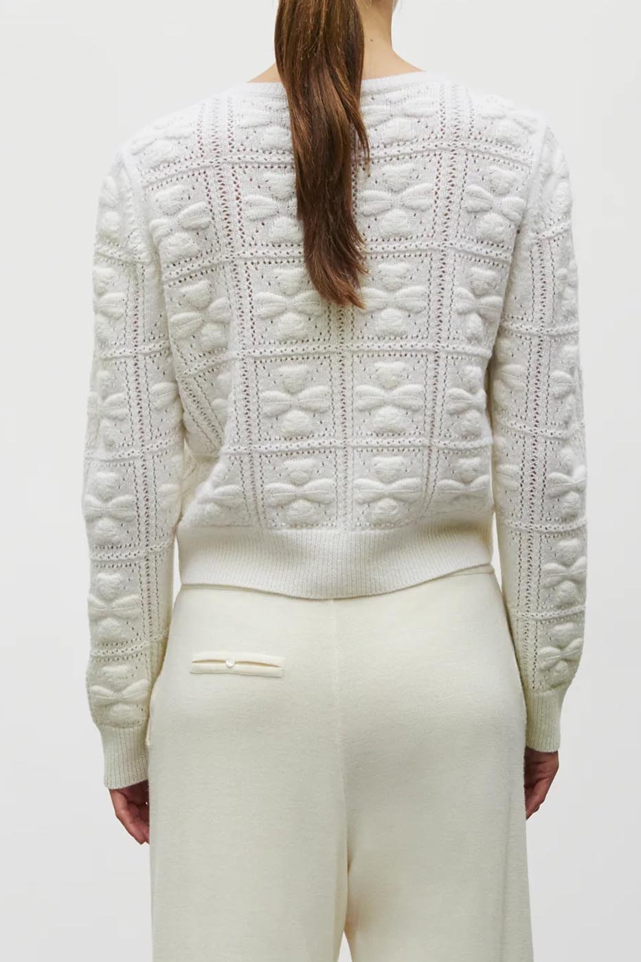 Cardigan maille fine à relief trèfle