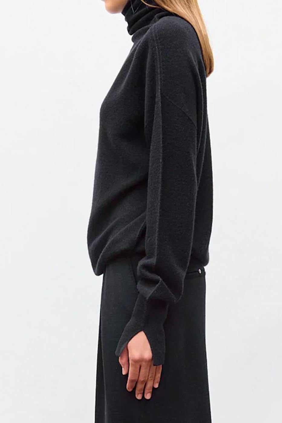 Top fin maille point mousse col montant