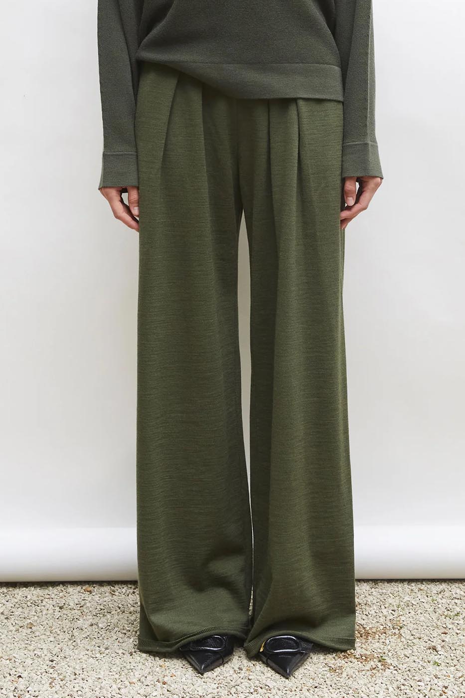 Pantalon fluide maille fine jersey kaki